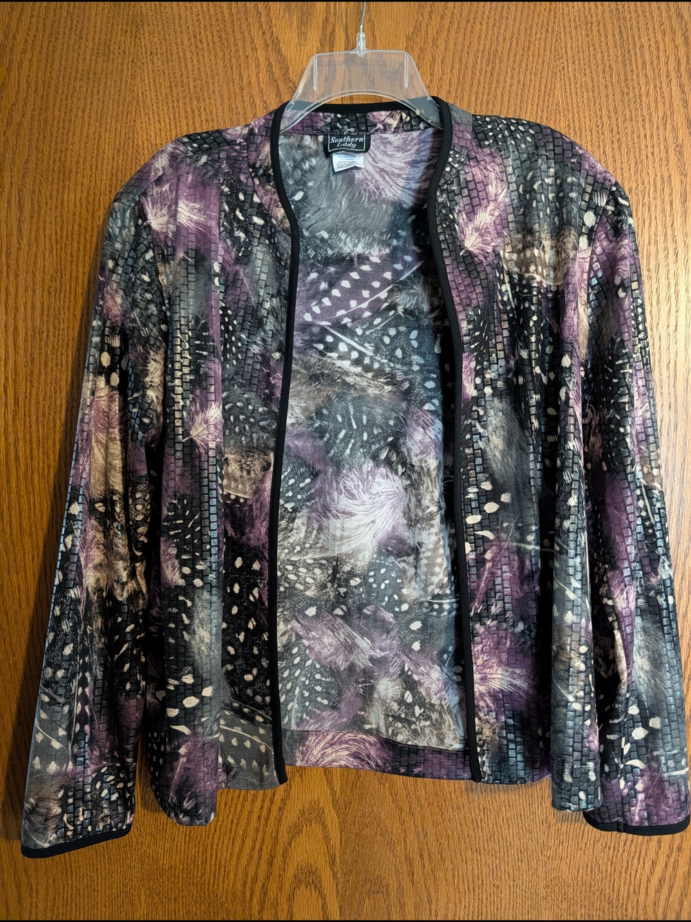 Southern Lady Black & Purple Patterned Open-Front Jacket